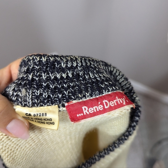 Vintage René Derhy Cat Sweater M Cream Wool Blend Knit 80s 90s France Novelty Ki - Picture 9 of 10